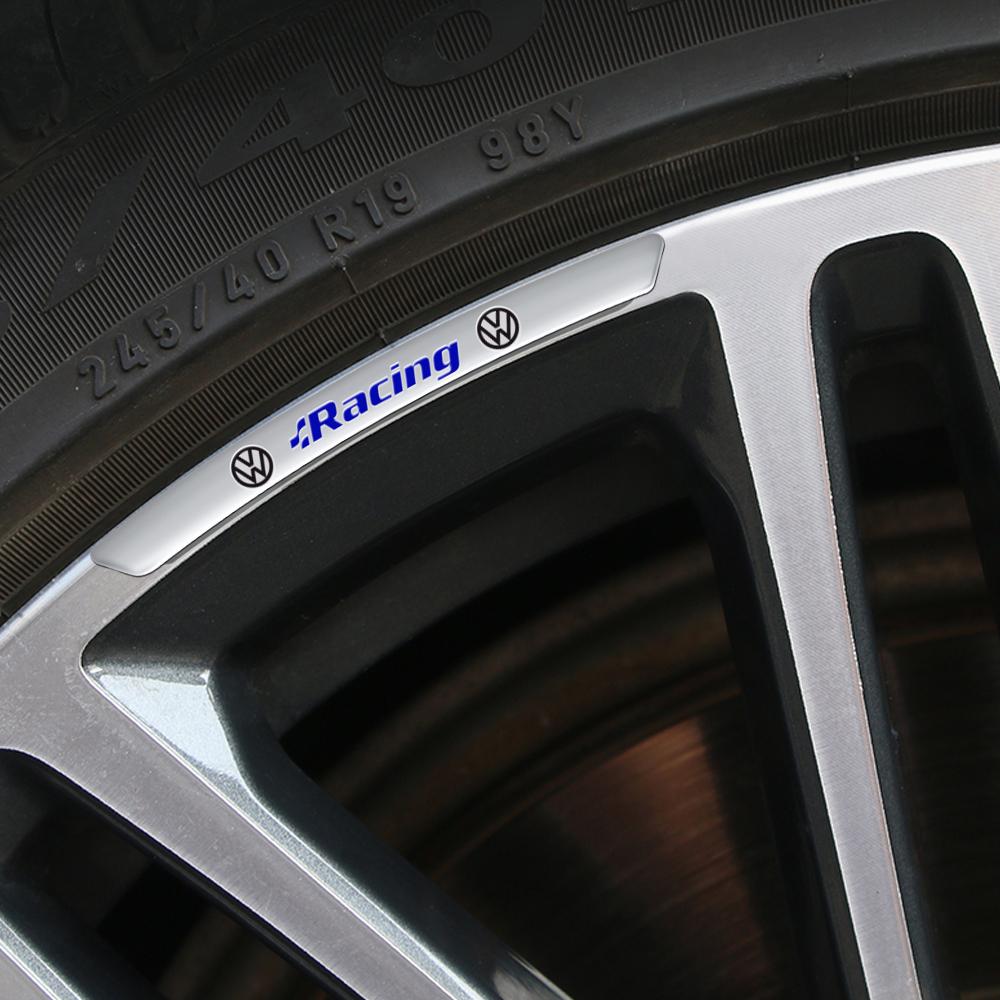 4pcs Aluminium Car Badge Wheel Rim Racing Decor Strips Decal Tire Hubs Stickers For Volkswagen VW Tiguan Passat Jetta Golf Polo BGS1
