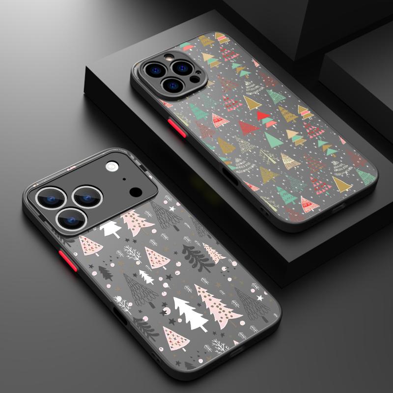 Cartoon Christmas Tree Santa Claus Phone Case For iPhone 17 Pro Max Funda iPhone 16 Pro Max 13 15 14 Air 16e Matte TPU Cover Gift