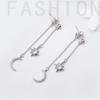 925 Sterling Silver Star & Moon Diamond Long Earrings for Women - Korean Fashion Jewelry