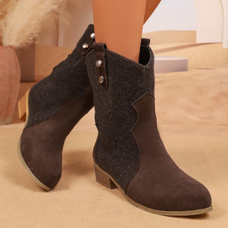 Medium Tube Fashion Boots Women's Large Size Thick Heel Pleated Feet Western Knight Boots Foreign Trade Leather Boots