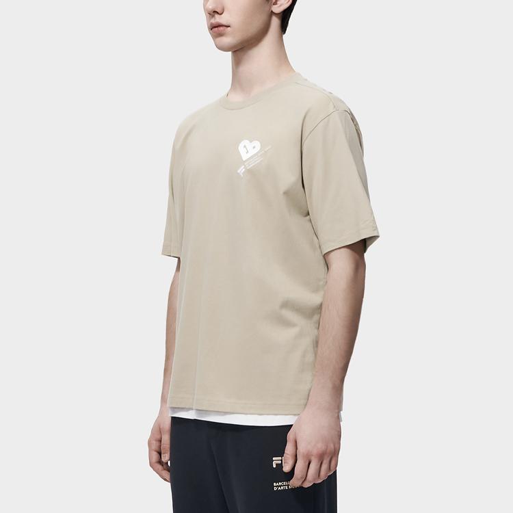 FILA Letter Pattern Printed American Vintage Fashion Casual Loose Round Neck Short Sleeve T-Shirt Unisex T-Shirt Khaki F11U319101F-DK