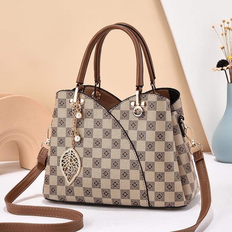 Pu Bag With Print And Plaid Pattern For Daily Use