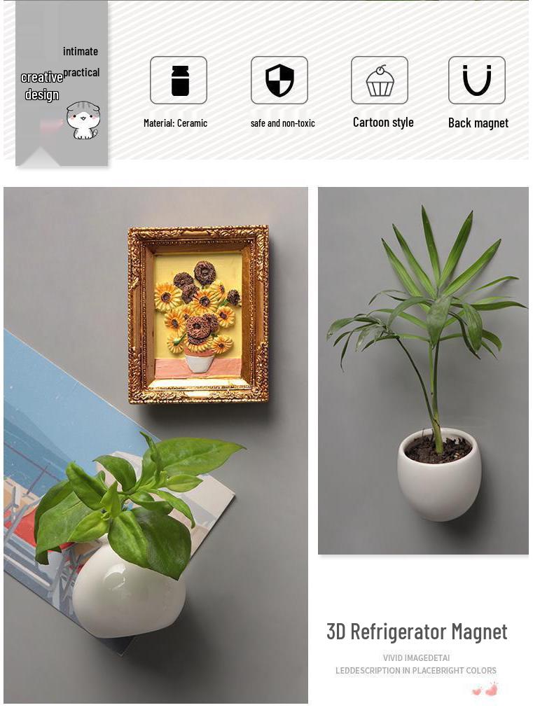Personalized 3D Ceramic Vase Refrigerator Magnet - Creative Edge Decoration & Free Shipping