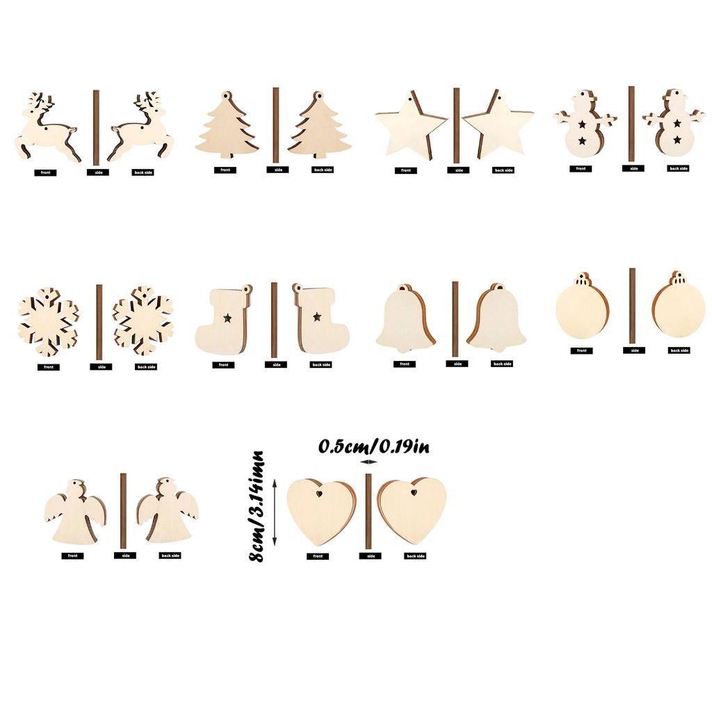 Wooden Ornaments – 10 Pcs Ornament Decoration Kit For The Christmas Tree – Wooden Decorations With Hanging Cords