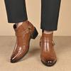 Stivali da Cowboy Vintage alla Moda da Uomo in Pelle con Cinturino Alto a Fibbia a Catena Scarpe a Punta Stivaletti da Motociclista da Uomo