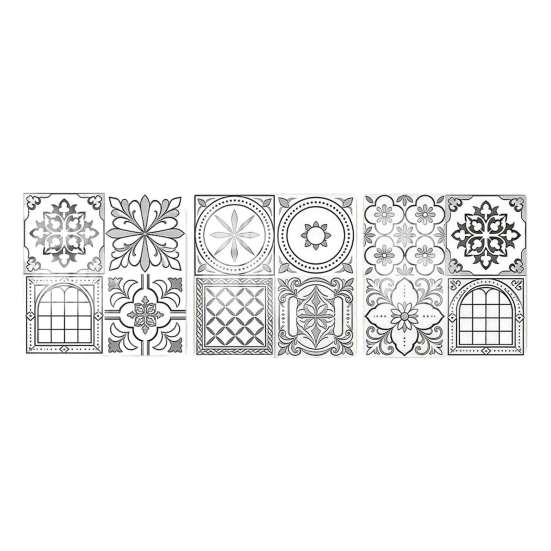 Kitchen Bathroom Wall Stickers 3Pcs 2D Retro Floral Tile Stickers, Self-Adhesive Waterproof Oil Proof Water Resistant Covers Decals, Peel &