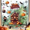 Waterproof PVC Glass Layout Supplies Halloween Static Window Clings, Spooky Haunted House Decals with Pumpkin Outdoor Balcony Scene Setting Props Bat