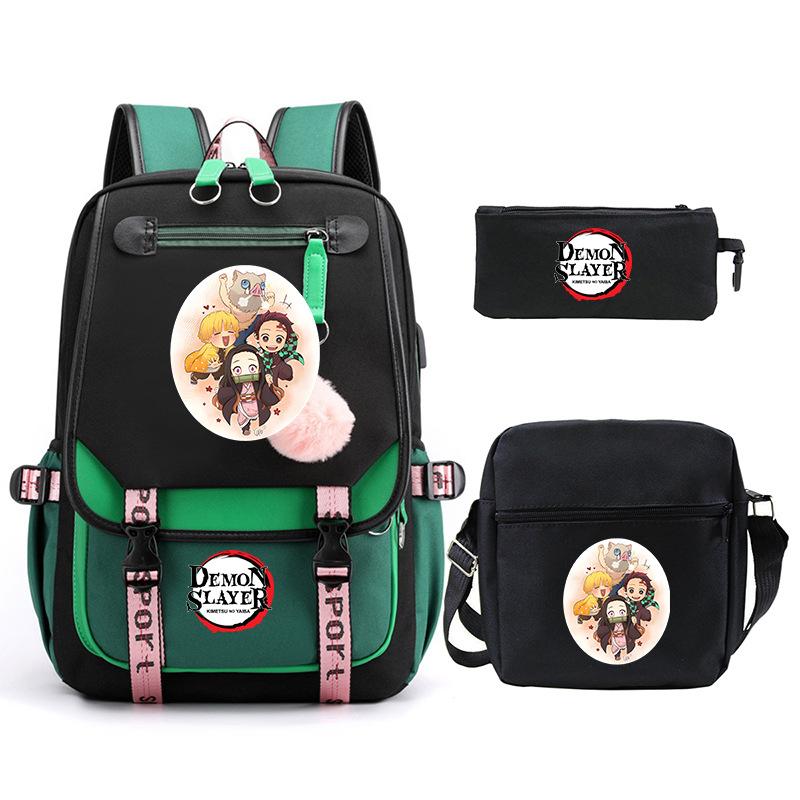 Riman peripheral printing fashion backpack cross-border campus primary and secondary school students schoolbag shoulder bag pencil bag three-piece set