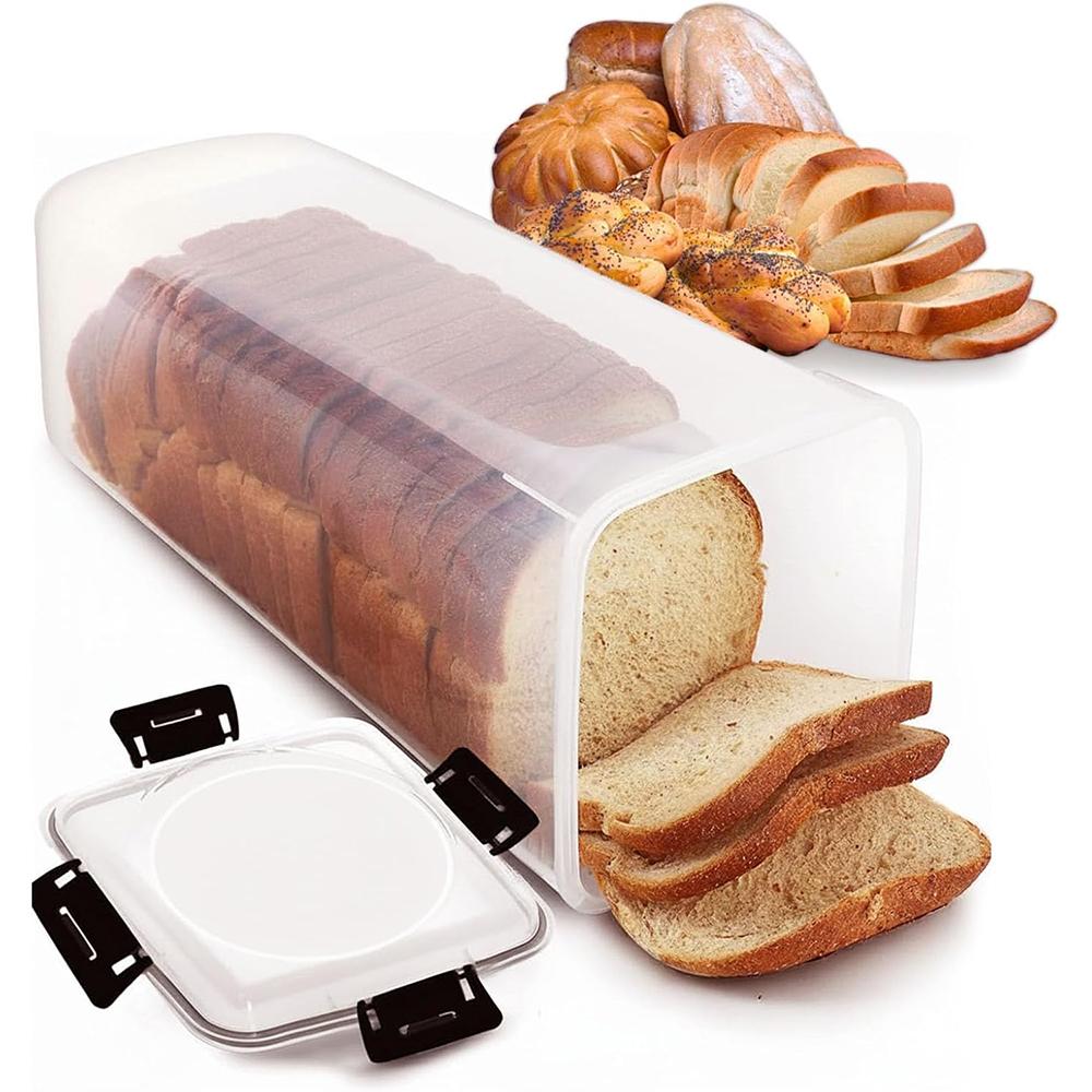 

LMETJMA Bread Storage Container with Tray BPA Free Plastic Bread Saver Box Tall Loaf Bread Keeper Holder for Homemade Bread L&1-tier