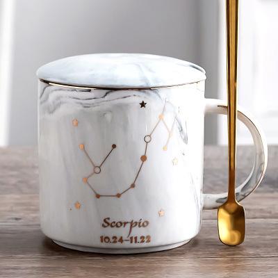 400ML Twelve Constellation Marble Cup with Cover Long Spoon Ceramic Party Tableware Set Porcelain Breakfast Coffee Mug Cup