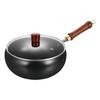 24CM Chinese Wok Wooden Handle Non-Stick Pan with Lid Iron Wok for Home Camping Restaurant Hotel Kitchen