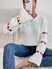 European and American Women's Wool Sweater, Loose Fit, Long Sleeve, Heart Elbow Striped Pullover, Round Neck Knitwear.