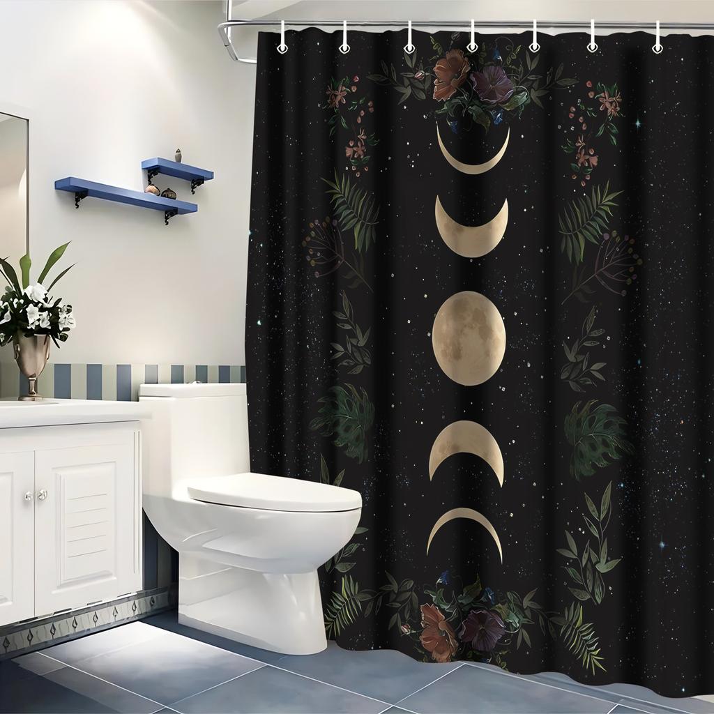 Starry Moon Print Shower Curtain - 72x72 Inches, All-Season Art Theme, Ideal for Ramadan & Eid al-Fitr Decor