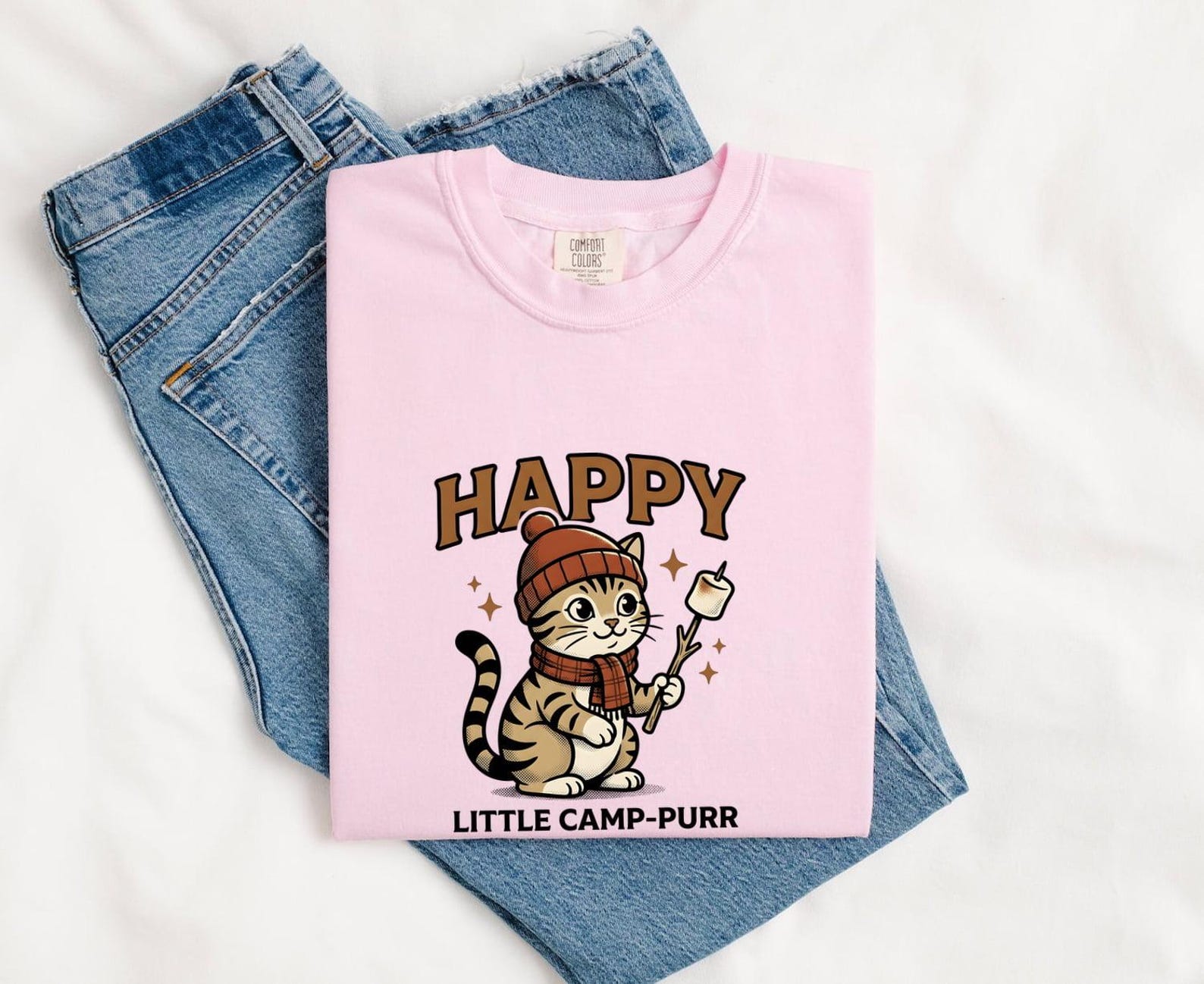 Camping Kitten Shirt Cat Adventure Gift Women Sweet Tee Kitten T-Shirt Cat Fan Cute Tshirt Explorer Graphic Classic Roasted Marshmallow 4XL