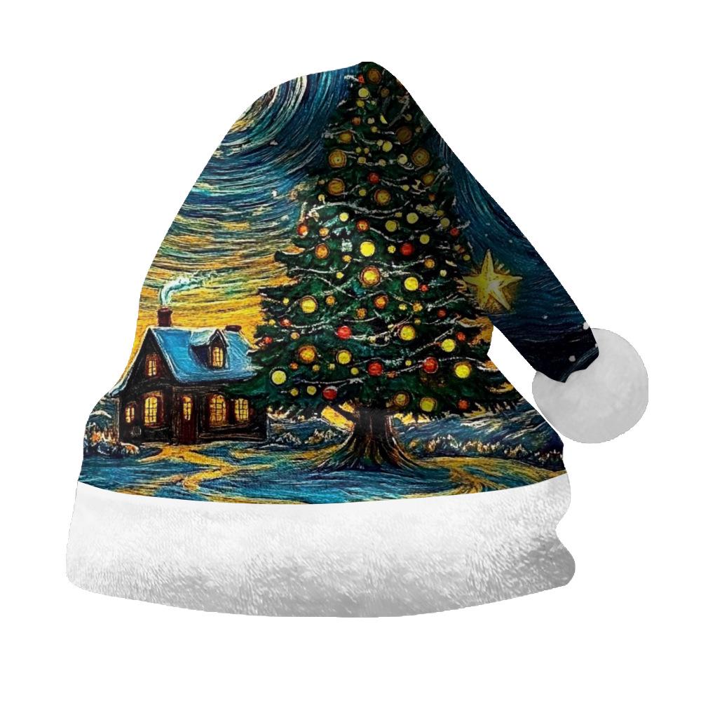 2024 Nowy Pluszowy Aksamitny Dwustronny Polarowy Kapelusz Świąteczny dla Dorosłych i Dzieci - Wesołych Świąt Personalizowany Wzór