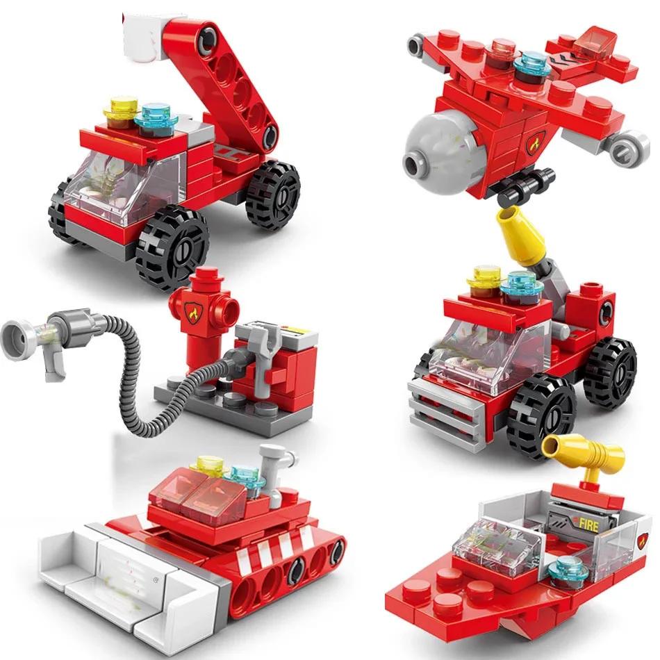 142Pcs City Fire Truck Fighting Building Blocks Sets Fire Brigade Car Model Toy Small Particles Bricks DIY Educational Toys for