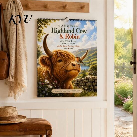 Academic Planning Calendar 2027 Highland Cow Wall Calendar, A4 Hanging Monthly Planner for Home Scottish Cattle Office, Decorative Schedule Organizer
