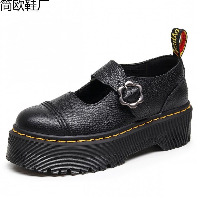 Postacie na grubej podeszwie z damskimi butami Mary Jane, buty ze skóry licowej, studenckie modne muffinki ze wzorem liczi