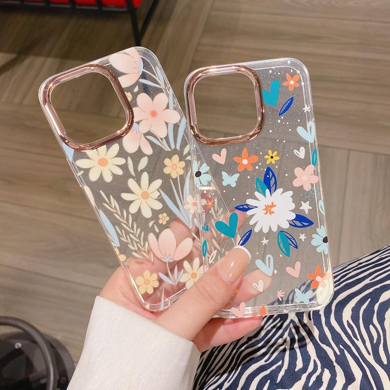 Fashion Flowers Transparent Phone Case For Iphone 11 12 13 14 Pro Max Plus Shockproof Bumper Back Cover