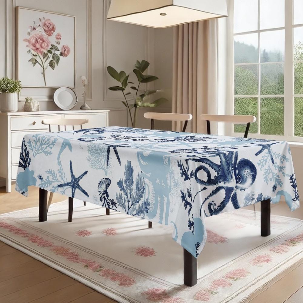 Nautical Ocean Theme Rectangle Table Cloth for Table Decor Kitchen Dining Waterproof Reusable Tablecloth for Tables Dining Room