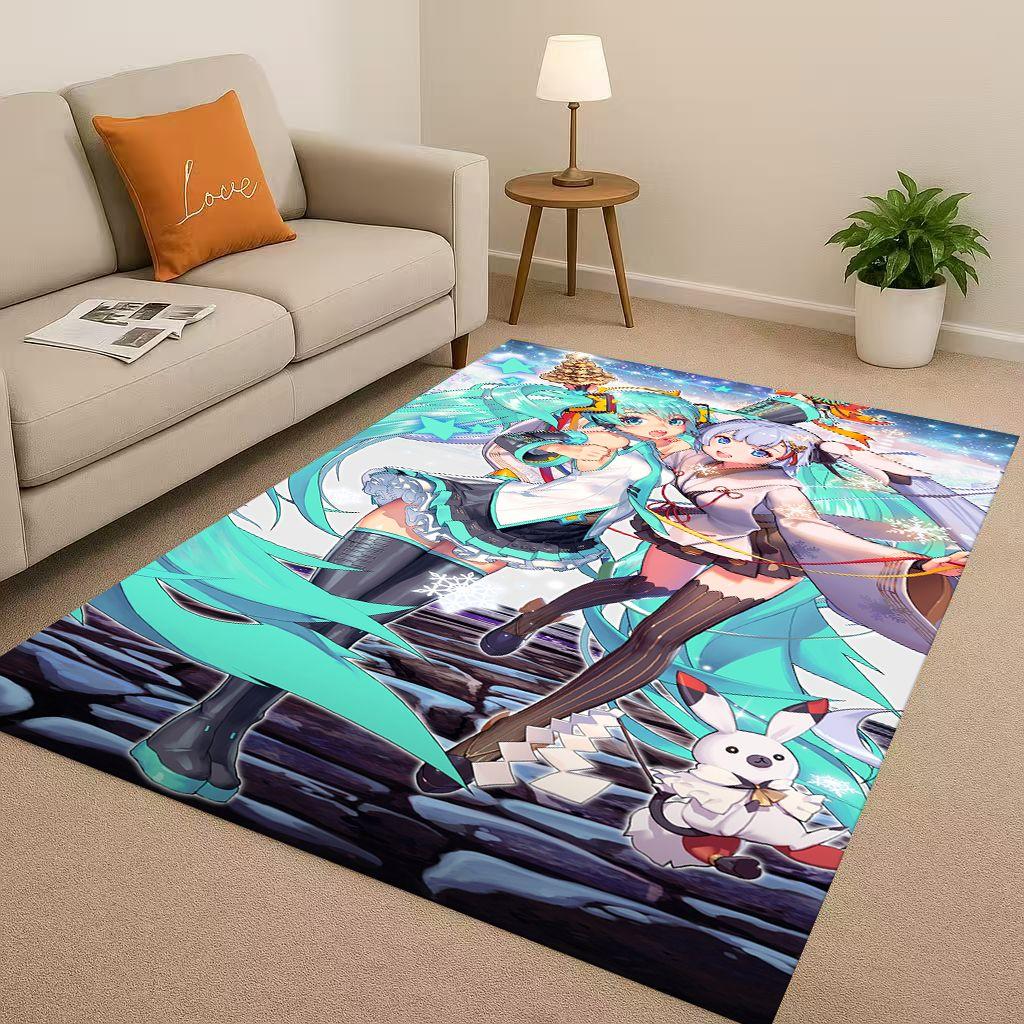 3D Kawaii M MIKU Music Cartoon Girl Living Room Non Slip Area Rug Carpet for Bedroom Playroom Sofa,Easy Clean Home Decor Doormat