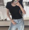Damen Slim Fit U-Ausschnitt Kurzarm T-Shirt - Sommer 2024 Hüftlanges Oberteil