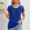 Spring Summer Solid Color Round Neck Lace Patchwork Short Sleeved T-shirt Top for Women Shirt