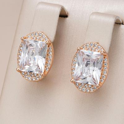 Luxury Sparkling Big Square Natural Zircon English Earrings For Women Rose Gold Color Wedding Party Fine Jewelry