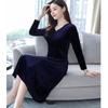 Elegantes Samt-Langarmkleid für Damen - Taillenbetonender Midirock für jede Jahreszeit