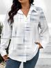 Mid-length women's long-sleeved shirt, designed with fashionable abstract lines and simple aesthetics in blue and white