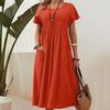 Letní dámské šaty Plus Size Dlouhé jednobarevné kulaté výstřih kapsy skládané krátké rukávy