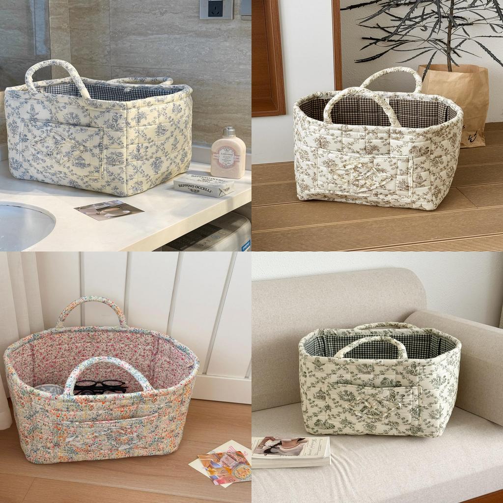 Floral Fabric Storage Basket With Foldable Handle For Home Organization And Gift Use