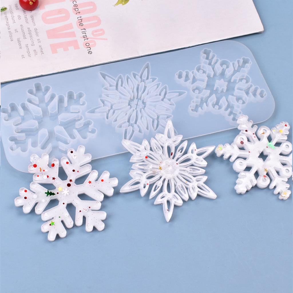 Diy Crystal Epoxy Mold Christmas Series Three-in-one Snowflakes Hanging Pendant Jewelry Silicone Mold for DIY Craft