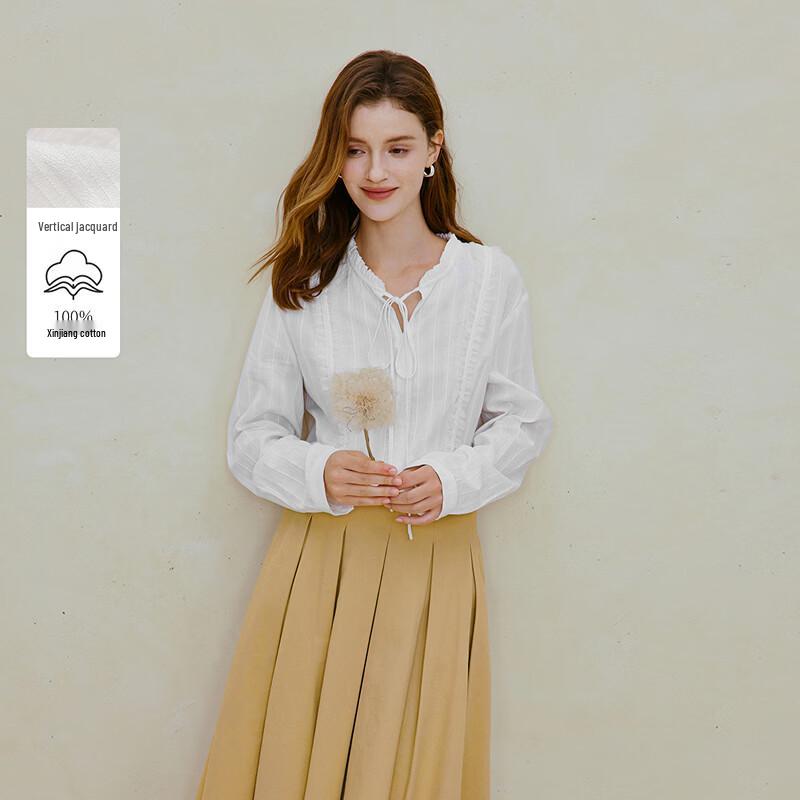 INMAN Women s Xinjiang Cotton Peter Pan Collar Lace Shirt M грязно-белый