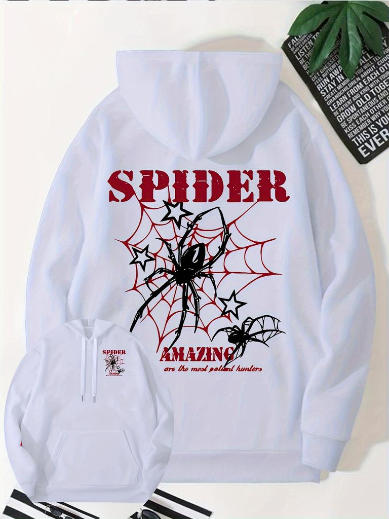 Hooded Printed Sweater Loose Jacket Personalized Jacket Men's and Women's Spider Webs