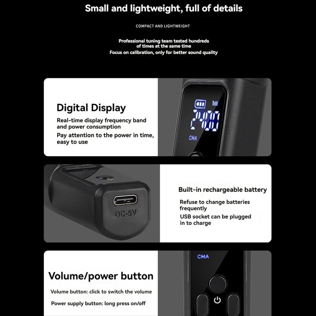 UHF Wireless Microphone Converter XLR Rechargeable Transmitter & Receiver Microphone for 0V Dynamic Microphones