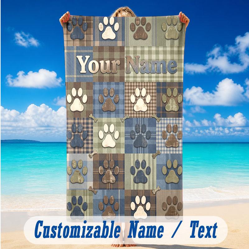 Dog Theme Beach Towel Personalized Custom Name & Text Soft Quick Dry Beach Towel for Swimming Travel