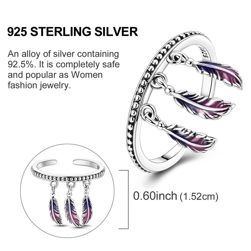 Adjustable Rings 925 Sterling Silver Shell Pearl Clover Feather Open Rings for Women Female Original Engagement Jewelry