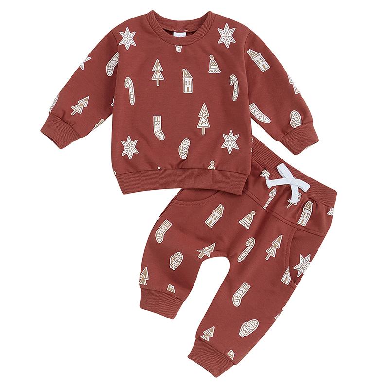 

Toddler Print Sets Long Sleeve Round Neck Sweatshirt Drawstring Long Pants Outfits 3-6M красный