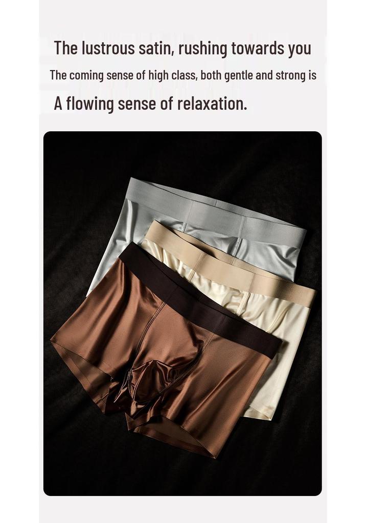 Heren Lichte Luxe Satijnen Ijszijde Boxer Briefs met Antibacteriële Moerbeizijde Kruis
