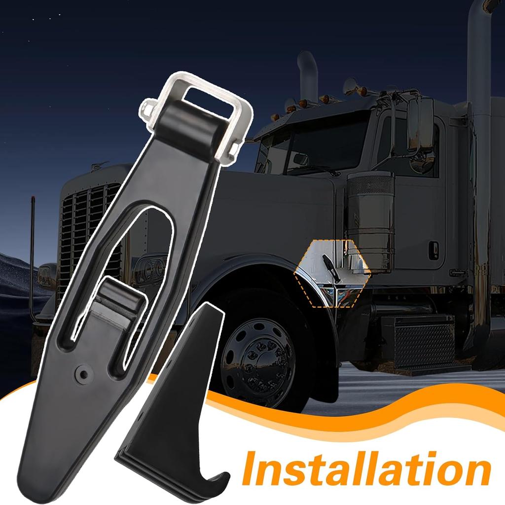FUSCH Nitrile Rubber Hood Latch Base Strap & Catch Bracket Kit Compatible With Peterbilt 357 367 377 378 379 388 389 Kenworth T300 T600 T800 W900