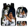 Conjunto de Mochila Escolar Infantil Estampada Cristiano Ronaldo Meninos Meninas 3 Peças Mochila de Tecido Oxford Com Lancheira Estojo