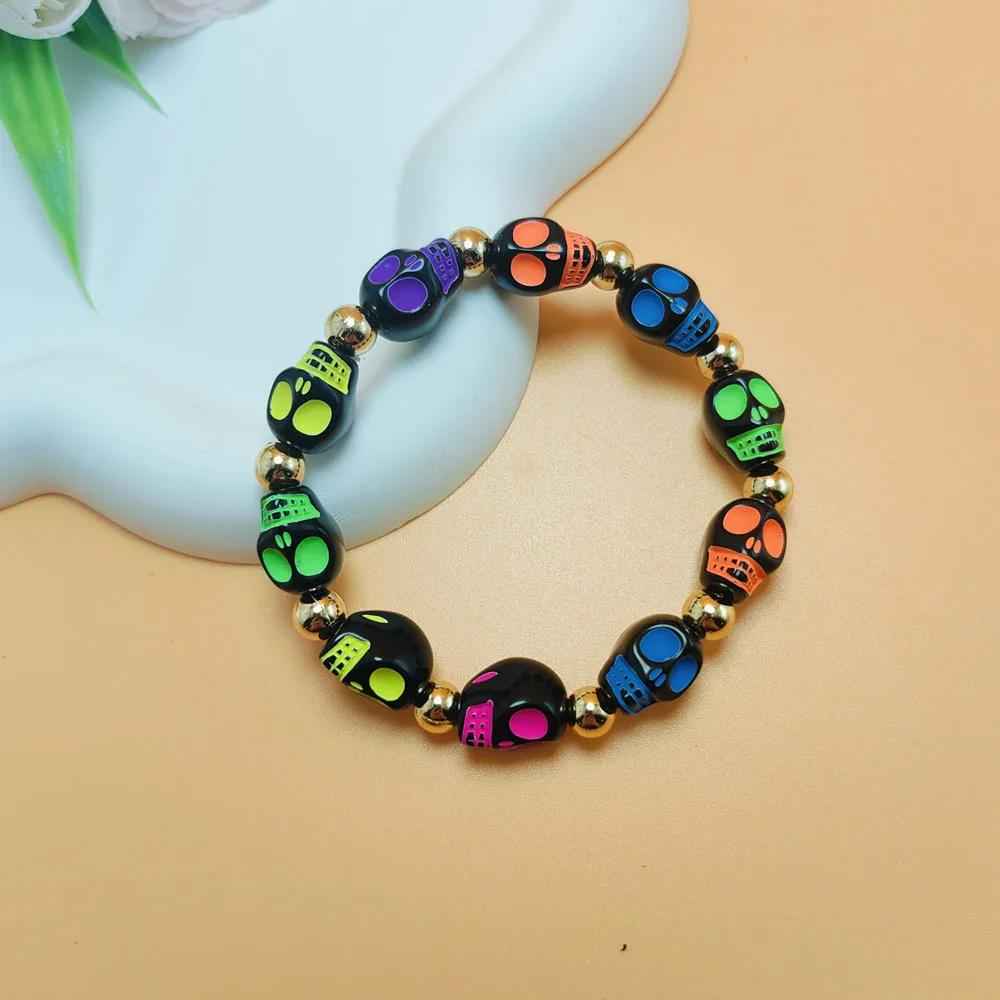 

Horror Cool Creativity Fun Colorful Skull Elastic Bead Bracelet Halloween Punk Dark Ghost Handmade Bracelet Hip-hop Jewelry