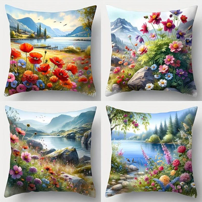 Scenic Landscape & Wildflower PillowcasesLiving Room Sofa Cushion Cover, Soft and Comfortable, Bedroom Room Decoration