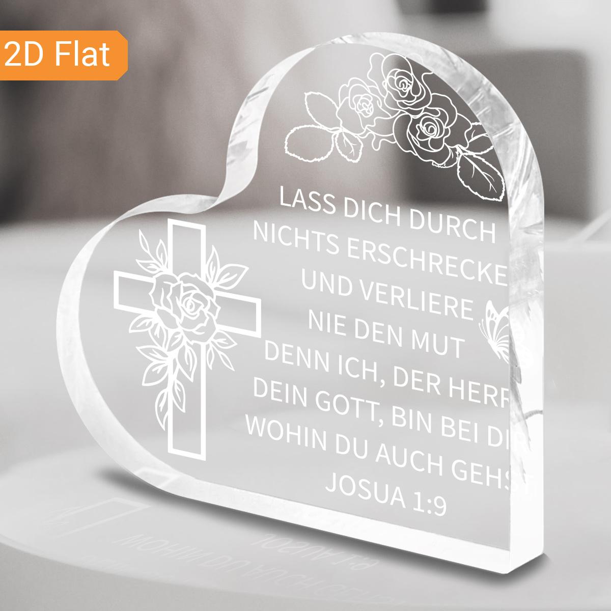 

Heart-Shaped German Bible Plaque with Floral Cross Design & Inspirational Scripture Quote - Classic Desktop Decor, Nurseries, Home Desk Living Room Ac 10*10cm