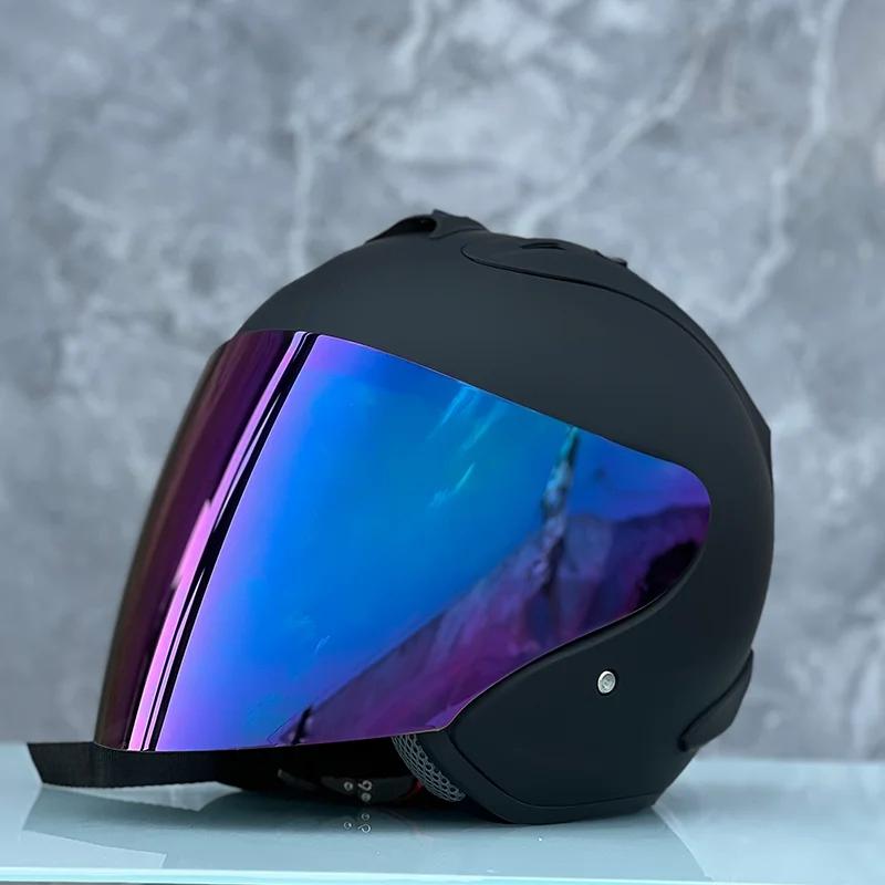 3/4 Open Face Helmet Ram4 Matte Black Motorcycle Helmet Summer Men and Women Jet Scooter Motobike Half Helmets Cascos Para Moto