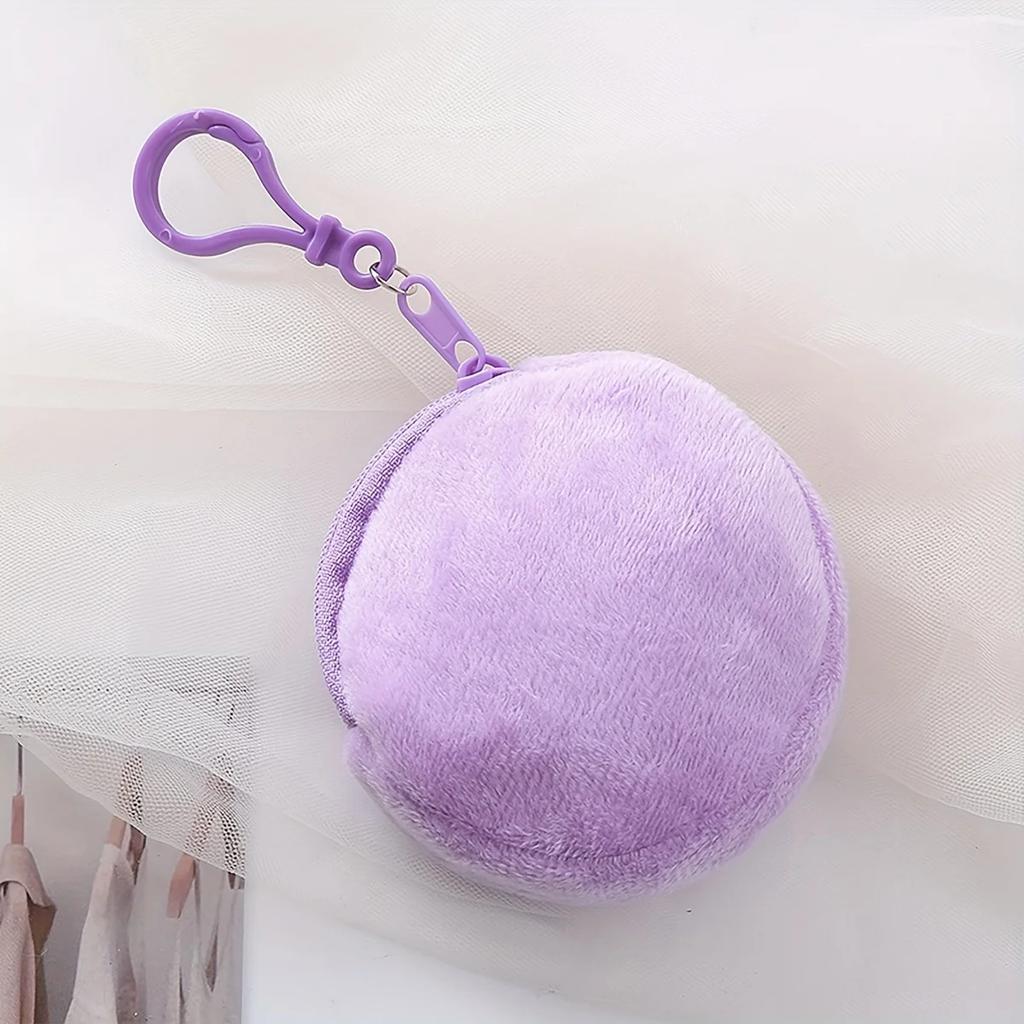 1PC -Round Candy Colored Plush Zero Wallet Wholesale Keychain Cute Headphone Bag Coin Bag Minimalist ID Card Bag