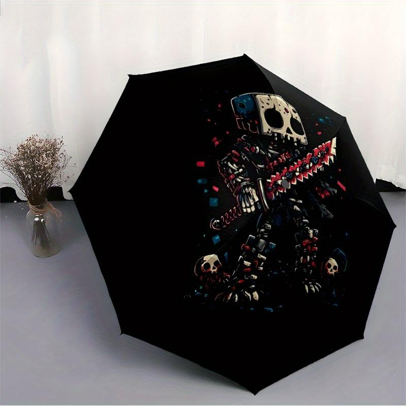1pc Skull Warrior Automatic Open/close Umbrella, 8-Rib Sturdy Structure, Portable Travel Umbrella, Parties, Everyday Use, Outdoor Accessory,
