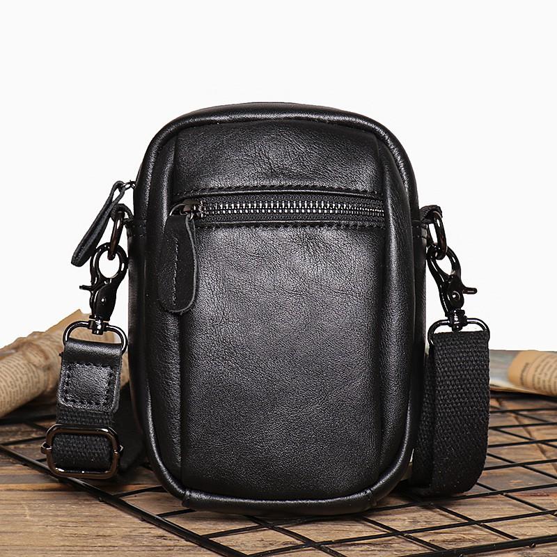 

Retro Men s Genuine Leather Shoulder Bag Frosted Belt Wearing Waist Multifunctional Crossbody Phone чорний