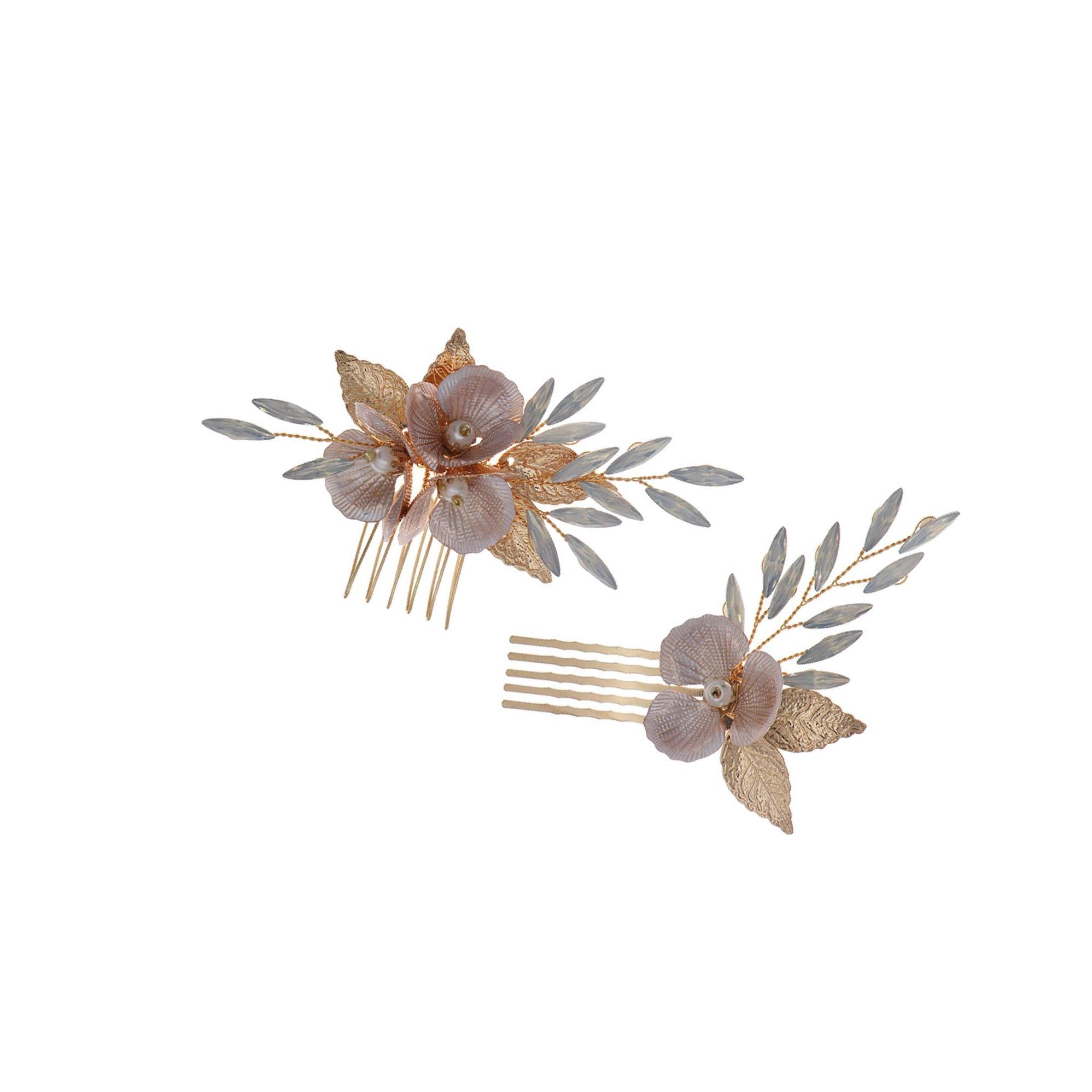 

Handcrafted Wedding Flower Hair Combs Set Beautiful Bridal Headband золотий